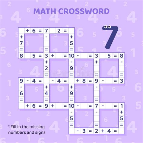 Math Crossword Puzzle For Children Addition And Subtraction Stock