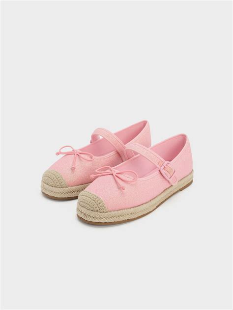 Light Pink Girls Glittered Bow Espadrilles Charles And Keith My