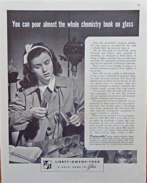 Libbey Owens Ford Glass 40 S Print Ad B W Illustration Pour Whole Chemistry Book On Glass