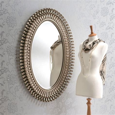 Oval Contemporary Antique Silver Wall Mirror Homesdirect365