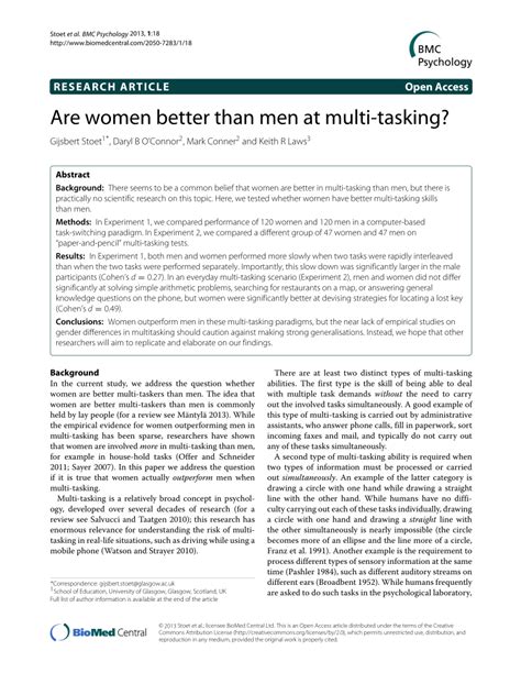 Multitasking can be utilized by women better than men in their household jobs. (PDF) Are women better than men at multitasking?