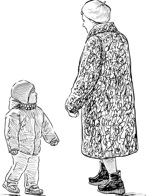 Premium Vector Grandmother And Her Grandson Are On A Walk
