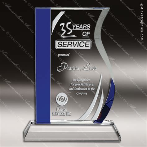 Crystal Blue Accented Wave Trophy Award Blue Accented Crystal Awards