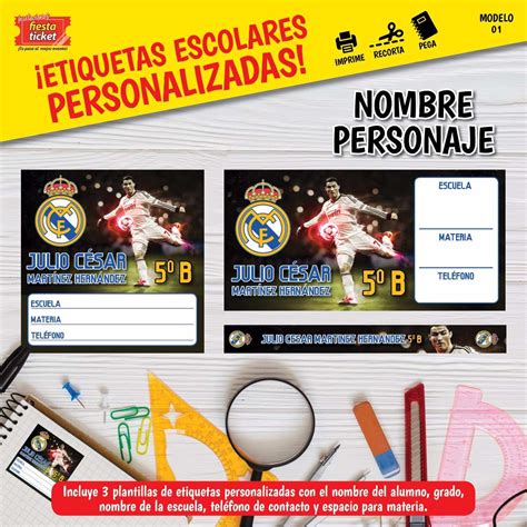 Etiquetas Escolares Personalizadas Real Madrid Ronaldo 15000 En