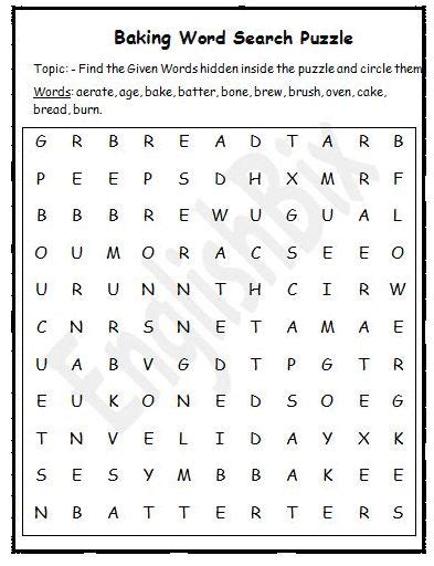 Baking Word Search Puzzle Printable Englishbix