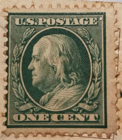 1909 Benjamin Franklin Unmarked One Cent Stamp Green In 2021 Vintage