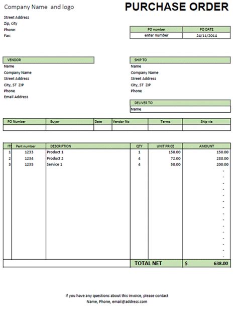 excel purchase order template purchase order template purchase order