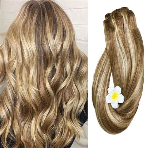 Clip In Hair Extensions Human Hair Dirty Blonde Highlights