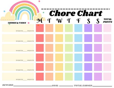 Chore Chart For Kids Rainbow Design Kids Responsibility Etsy