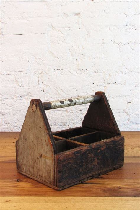 Vintage Handmade Wood Carpenters Tool Caddy Wooden Box With Handle 4