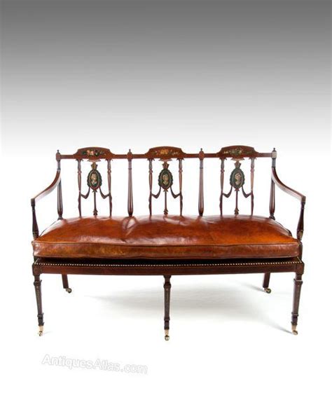 ~ Edwardian Inlaid And Painted Mahogany Settee ~ Antiques