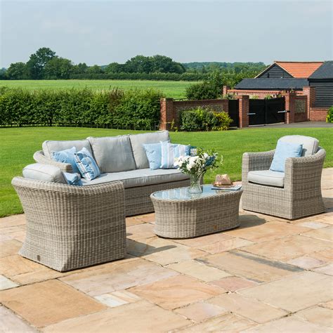 Gray patio & outdoor furniture. Oyster Bay Grey 3 Seater Rattan Sofa Set | Fishpools