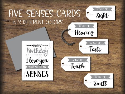 5 scents of love tells what you see, hear, feel, smell and even taste when you are in love. 5 Senses Gift Tags & Birthday Card. Instant download | Etsy