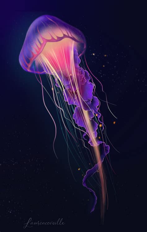 Jellyfish Neon Drawing Procreate Laurenceveillx Jellyfish Tattoo