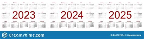 Simple Editable Vector Calendars For Year 2023 2024 2025 Week Starts