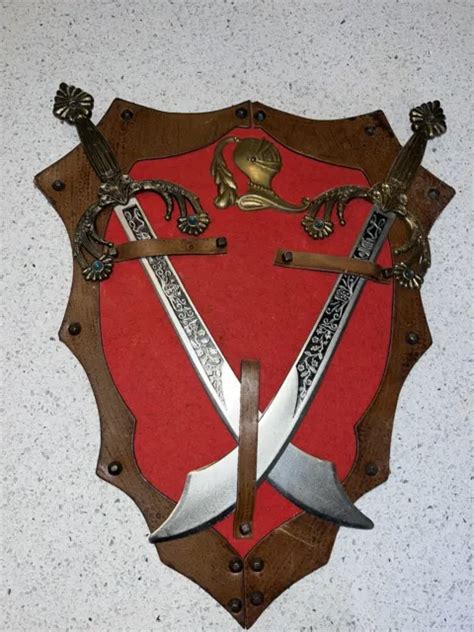 vintage souvenir knight shield wall plaque medieval coat of arms w swords 24 99 picclick