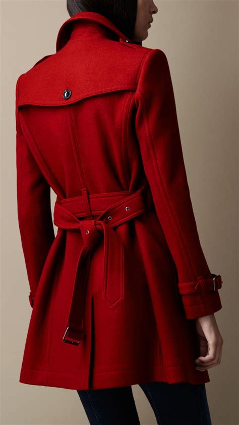 Red Midlength Wool Blend Trench Coat Burberry Wool Coat Burberry