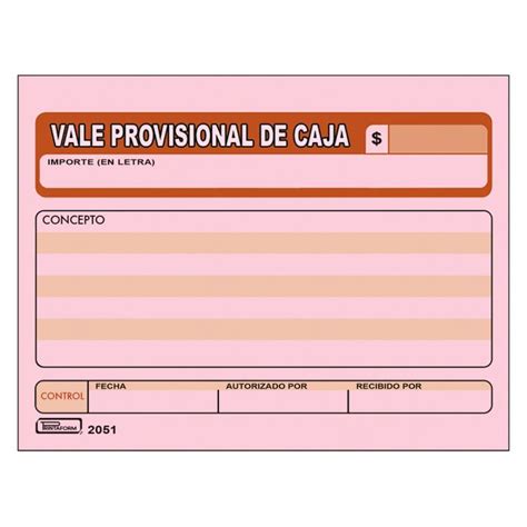 Vale Provisional De Caja Printaform 2051 14 Carta 50 H Rosa