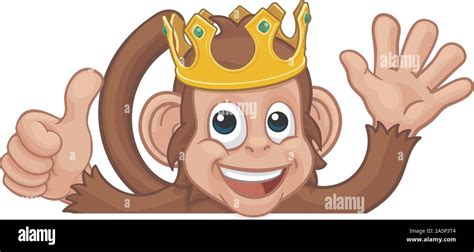 Monkey King Crown Thumbs Up Waving Sign Cartoon Stock Vector Image