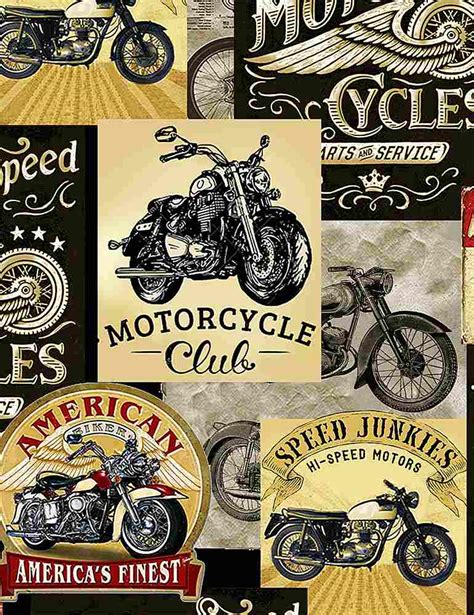 Packed Vintage Motorcycle Signs Timeless Treasures