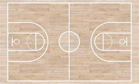 Top View Basketball Court And Layout Line On Wooden Texture Background