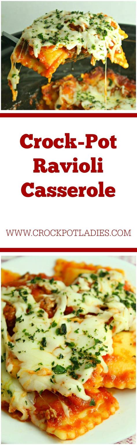 I layer the mixture into the slow cooker by putting some pizza sauce at the bottom of the crock pot, then add my noodle/beef. Crock-Pot Ravioli Casserole Recipe! | Recipe | Ravioli ...