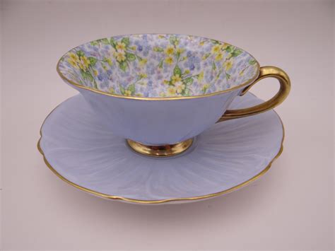 S Vintage Shelley English Bone China Oleander Primrose Chintz Teacup And Saucer Tea Trio