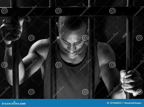 African American Man Behind Bars Stock Image Image Of Feeling Bars