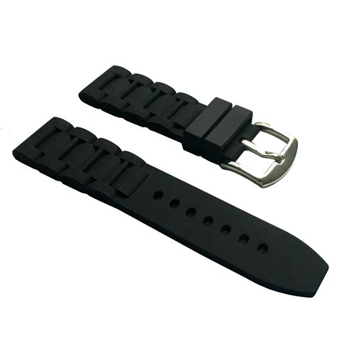 24mm Black Silicone Rubber Watch Strap Band Stainless Steel Buckle For