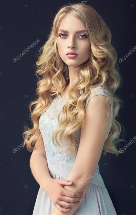 Long Curly Hair Blonde Blonde Girl With Long Curly Hair Stock