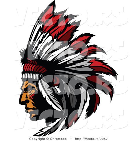 Vector Of A Native American Chief Wearing Feather Headdress By Chromaco