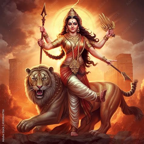 Hindu Mythology God Durga Created With Generative Ai Technology Stock Illustration Adobe Stock