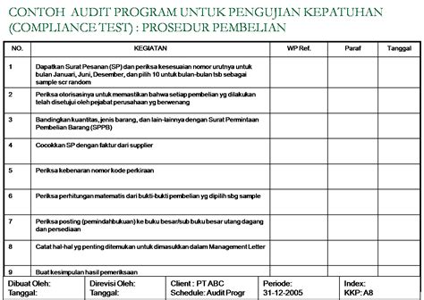 Materi Dan Tugas Kuliah Format Audit Program Audit Plan Internal