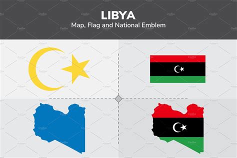 Libya Map Flag And National Emblem Object Illustrations Creative Market