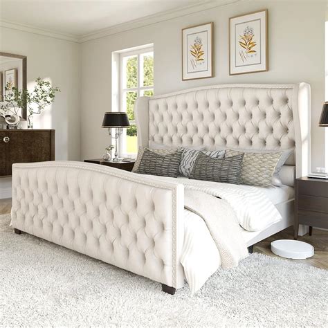 50mo Finance Queen Size Platform Bed Frame Velvet Upholstered Bed
