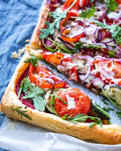 Easy Puff Pastry Pizza With Roasted Mediterranean Veggies