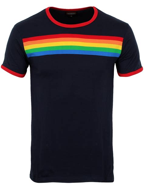 Run And Fly Navy Ringer Retro Rainbow Striped Unisex T Shirt Buy Online