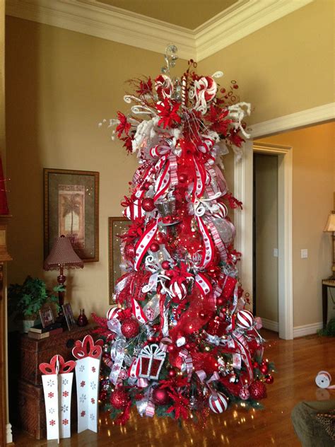 Red And White Candy Cane Theme Christmas Tree Red Christmas Tree