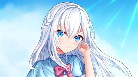 White Hair Blue Eyes Anime Girl Sky Background Hd Anime Girl Wallpapers