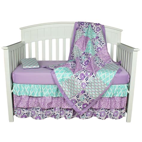 The Peanut Shell Baby Girl Crib Bedding Set Purple Floral Design