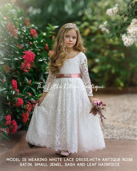 bohemian flower girl dress long sleeve lace flower girl dress rustic flower girl dress boho