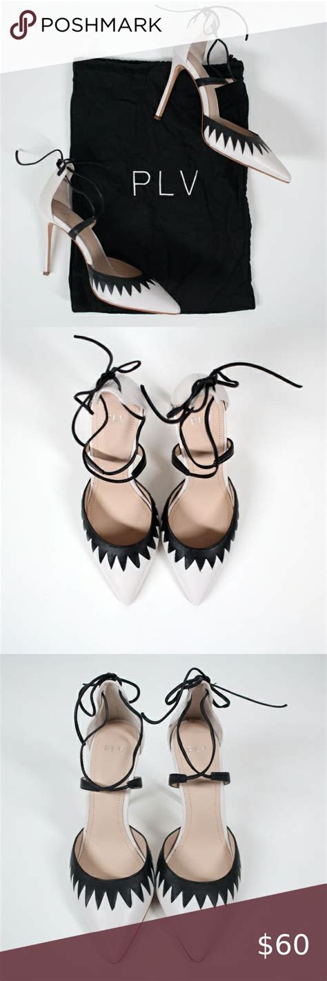 Pour La Victoire Black White Tie Strap Pumps Black Patent Loafers