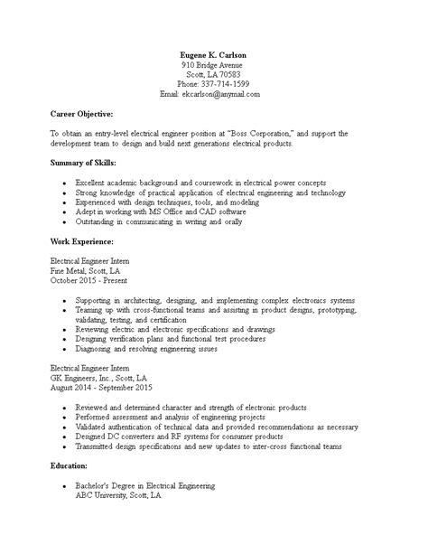 Entry Level Electrical Engineering Resume How To Create An Entry