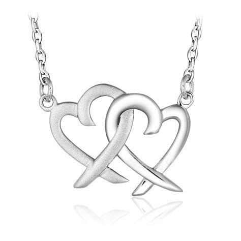 sterling silver chain double heart pendant necklace bijouxstore webid 823