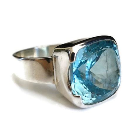 Extra Large Blue Topaz Ring Aa Grade Stone Sterling Silver Etsy Uk