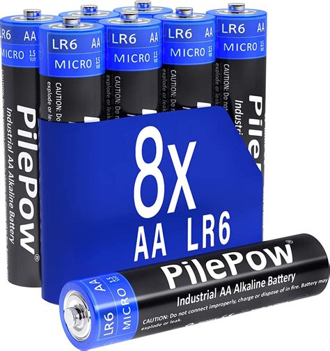 Pilepow Pack Of 8 Aa Industrial Alkaline Batteries 15 V Lr6 10 Year