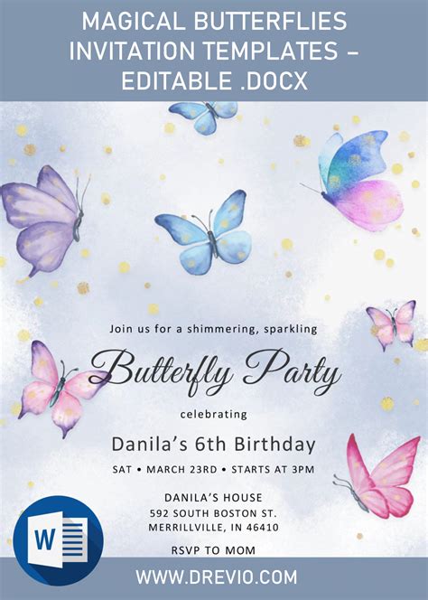 Magical Butterflies Invitation Templates Editable Docx Download