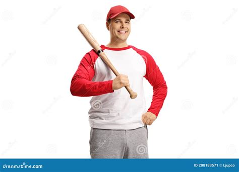 Man Holding A Baseball Bat And Smiling At Camera Stock Image Image Of