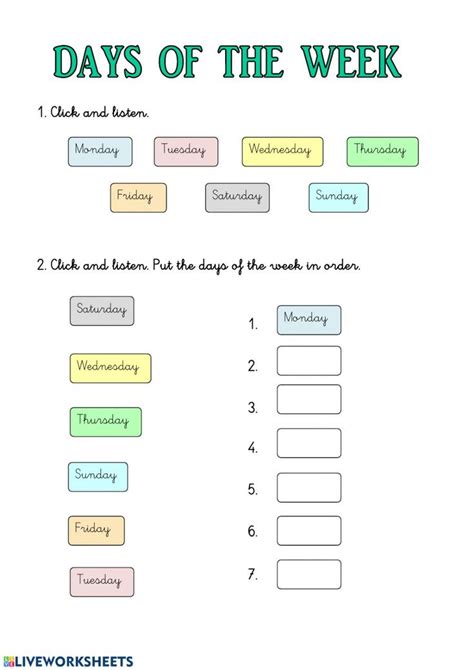 Days Of The Week Activity For Primero De Primaria Days Of The Week