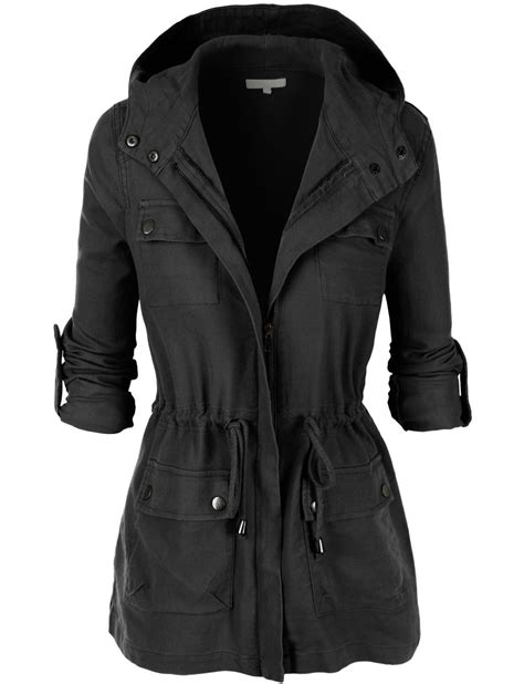 Le3no Womens Lightweight Military Anorak Jacket With Hoodie Clothes